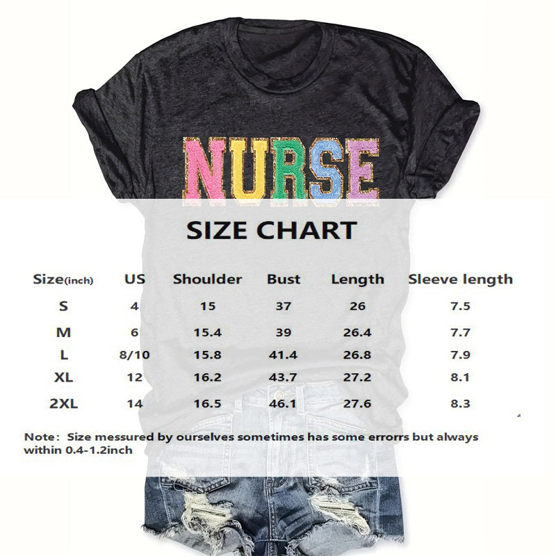 Women's Short Sleeve Round Neck T-shirt - 'NURSE' Printed Casual Summer Top