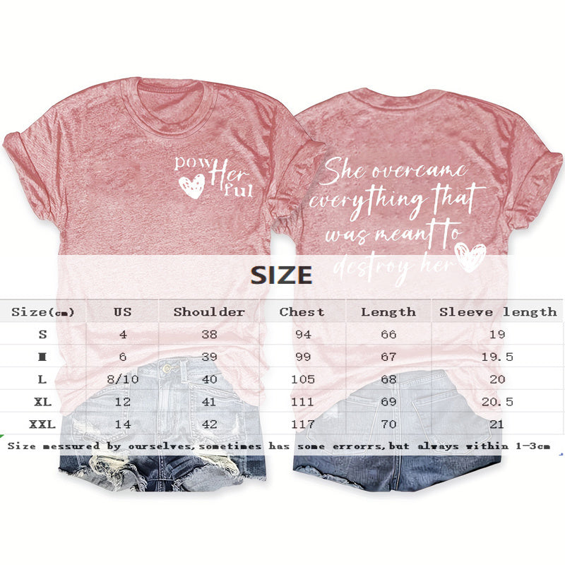 Women's Slogan & Heart Print Round Neck Tee - Casual Summer Essential