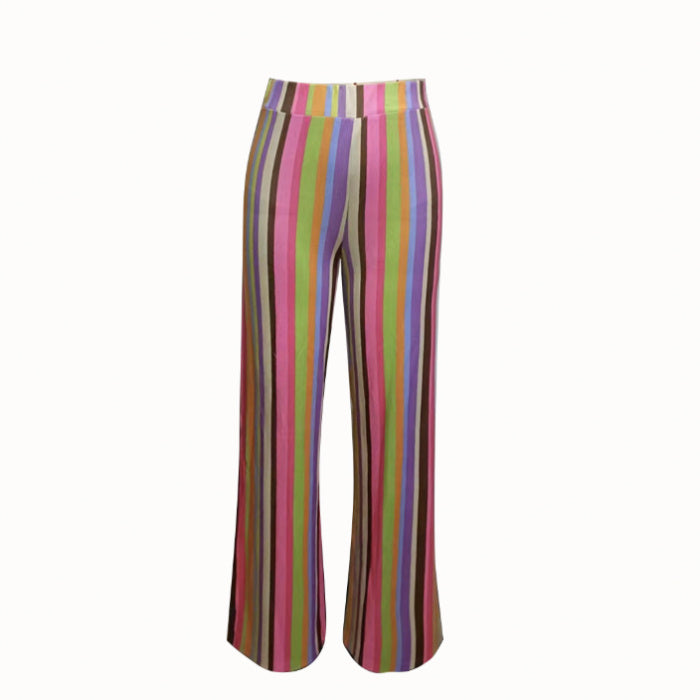 Ladies' Fashionable Casual Printed Rainbow Stripe Straight Leg Wide Leg Pants