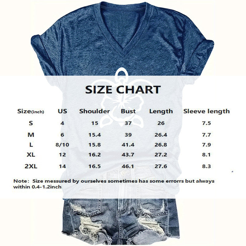 Women's V-Neck Short Sleeve T-Shirt - Cute Turtle Graphic Casual Summer Top