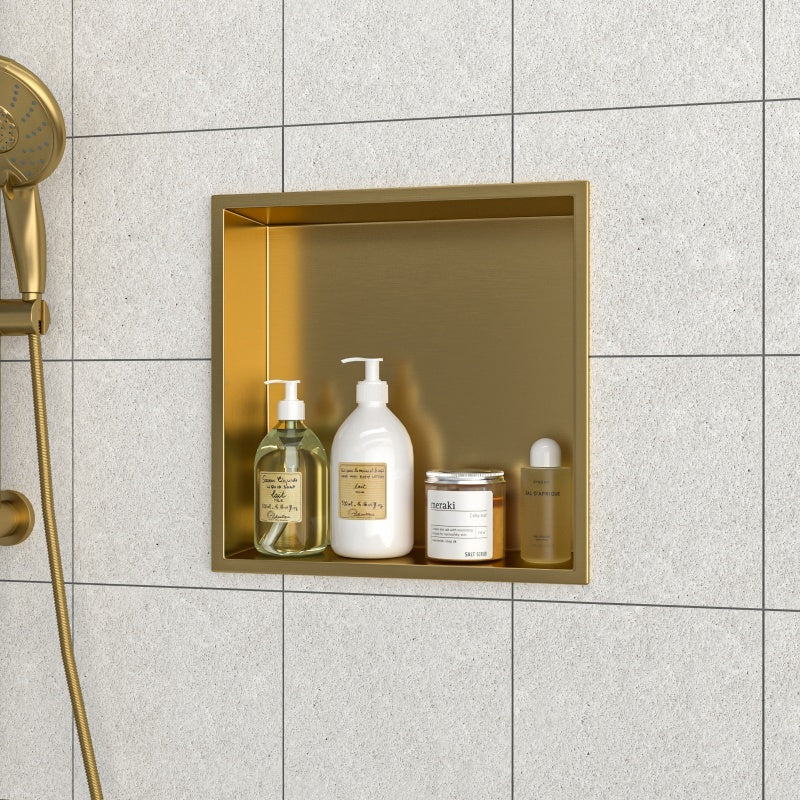 12 X 12 In Stainless Steel Shower Niche - Gold, Waterproof, Easy Installation, Corrosion-Resistant