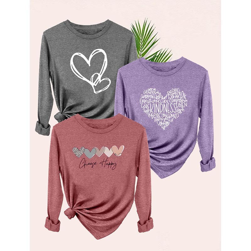 Women's 3 Packs Graphic Long Sleeve T Shirts Letter Print Tees Casual Crewneck Tunic Tops