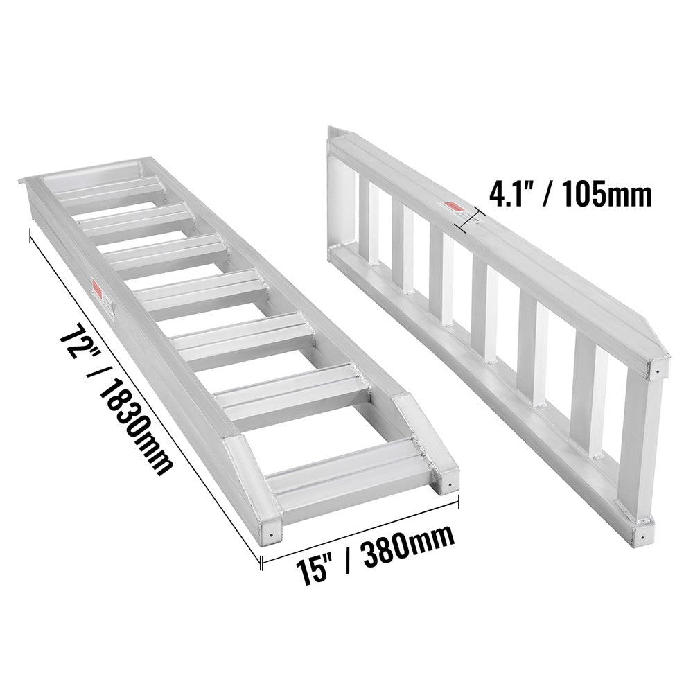 VEVOR Aluminum Ramps, 8810 Lbs, Heavy-duty Ramps With Top Hook Attaching End, Universal Loading Ramp For Motorcycle, Tractor, ATV UTV, Trucks, Lawn Mower, 72inL X 15inW, 2Pcs