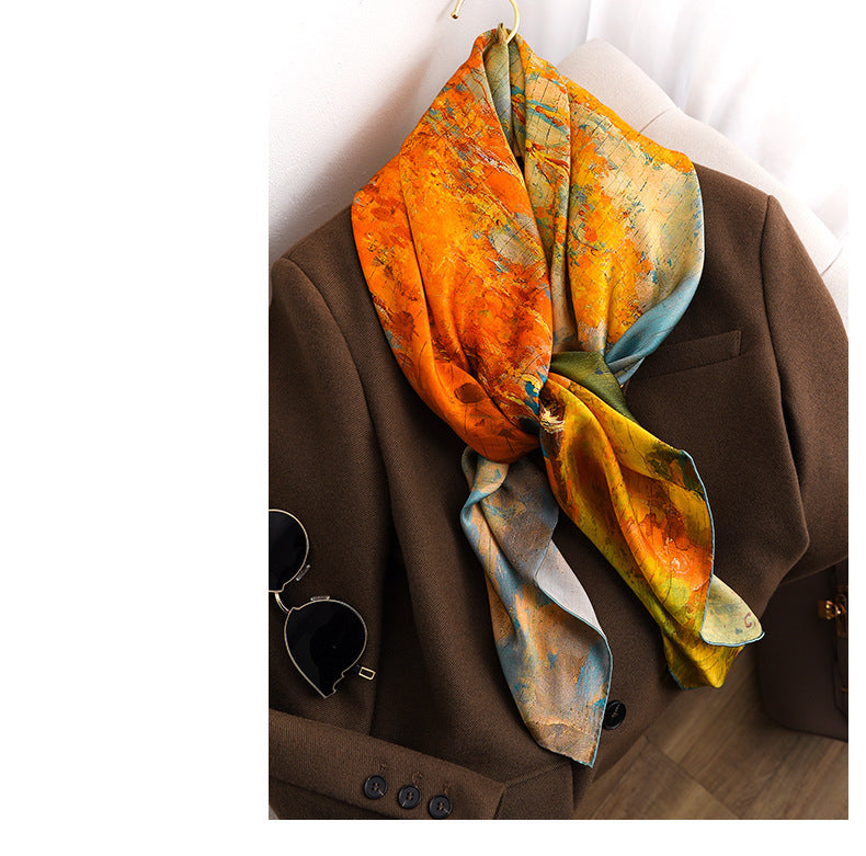 Oil Painting Autumn Thick Silk Big Square Scarf