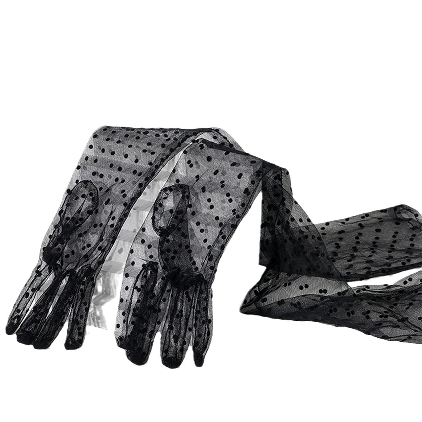 Ladies' Mesh Sleeve Cover Black Flying Polka Dot Tulle Gloves