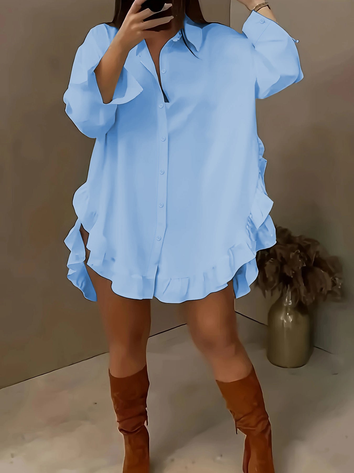 Hem Ruffled Casual Long Sleeve Shirt