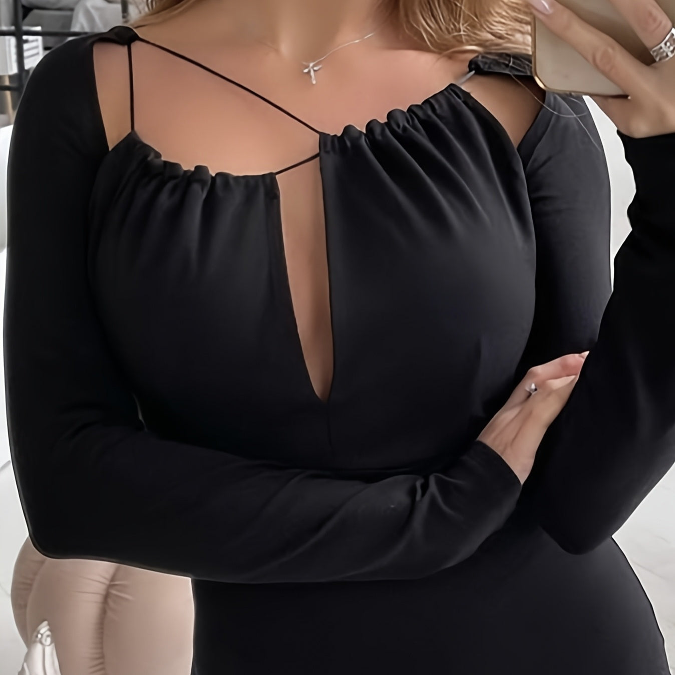 Ladies' Fashion New Long Sleeved Asymmetrical Cut Tight Dress Casual Sexy Dress