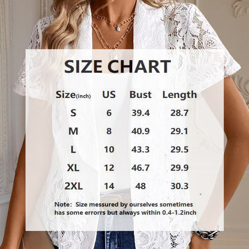 Elegant Solid Color Women's Lace Cardigan - Stylish Breathable Slim-Fit Spring&Summer Blouse With Floral Lace Detail