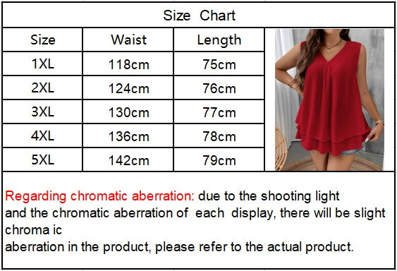 Self-pick-up Plus Size Women'S Solid Color V-Neck Sleeveless Shirt Fashion Chiffon Tank Top Only Self-pickup Is Supported