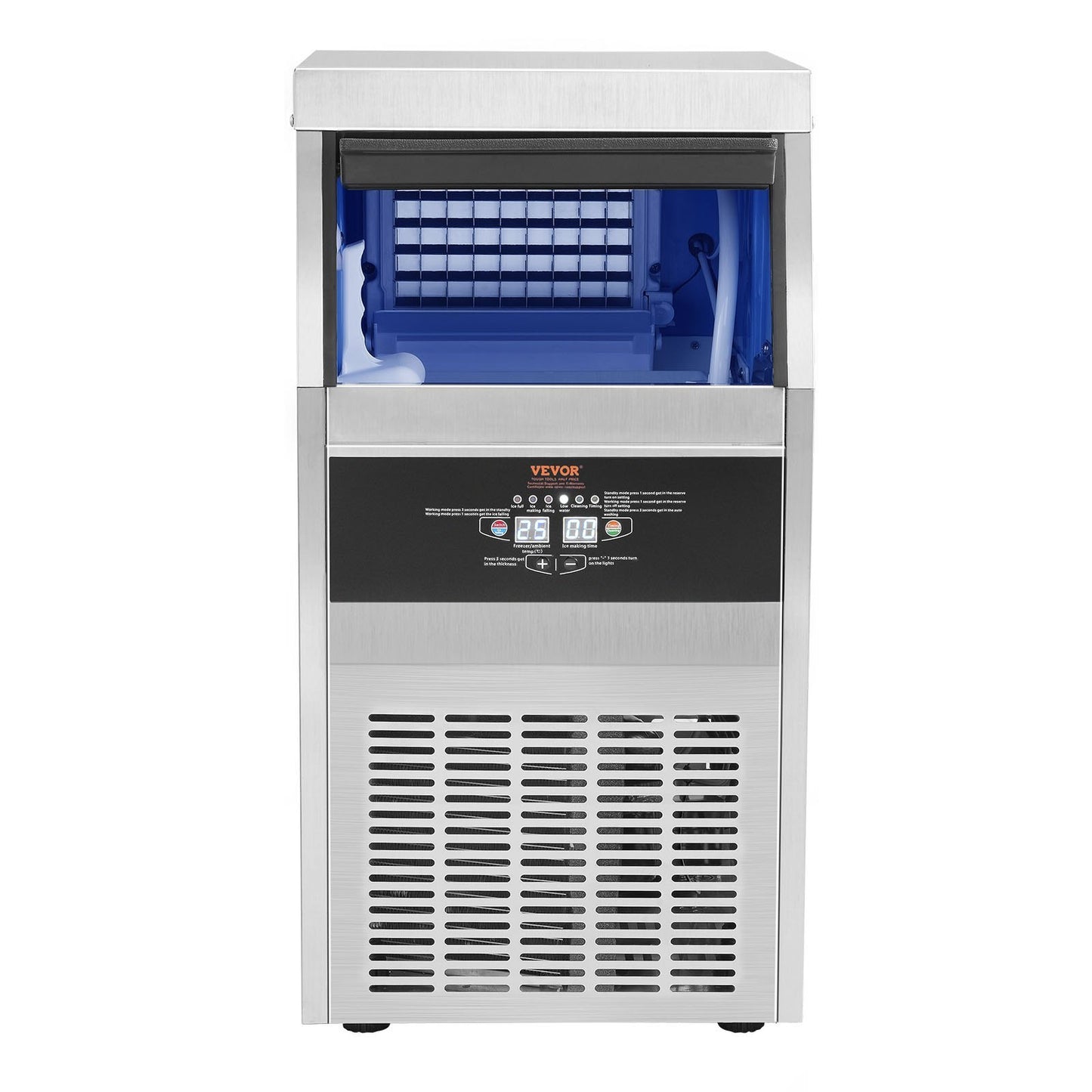 VEVOR 110V Commercial Ice Maker Machine 90LBS 24H With 24LBS Bin, Stainless Steel Automatic Operation Under Counter Ice Machine For Home Bar, Include Water Filter, Scoop, Connection Hose
