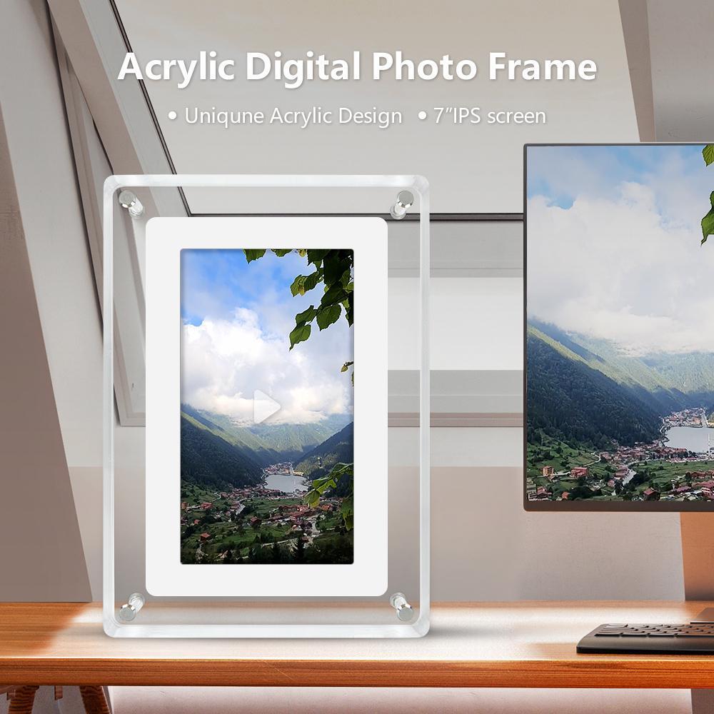 7-inch Acrylic Auto-rotating Digital Photo Frame, Built-in Memory And Battery, High Resolution, Suitable For Desktop Decoration