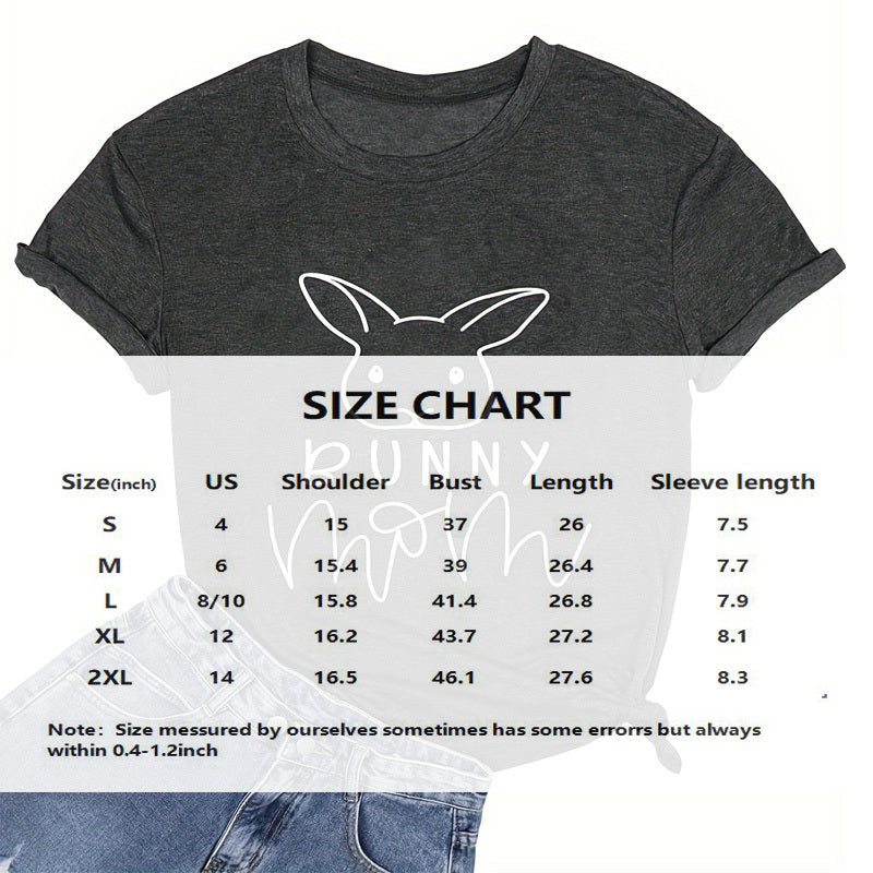 Women's Round Neck Short Sleeve T-Shirt - Cute Bunny Print Summer Casual Tee