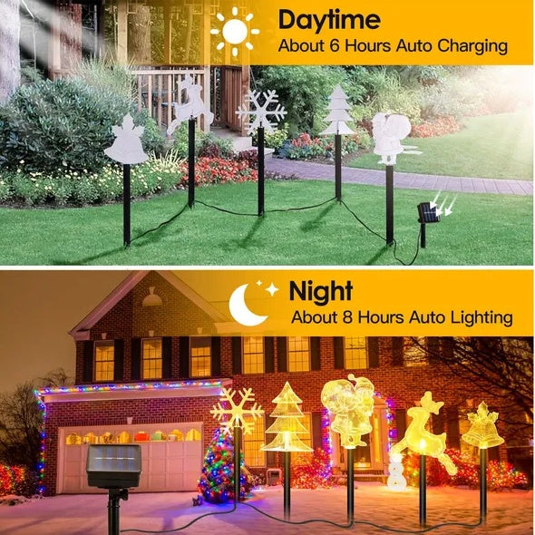 5Pcs Mixed Christmas Decoration Light Solar Stake Light Waterproof Reindeer Snowflake Bell Christmas Tree Santa Claus Light Outdoor Landscape Light By Eggracks By Global Phoenix