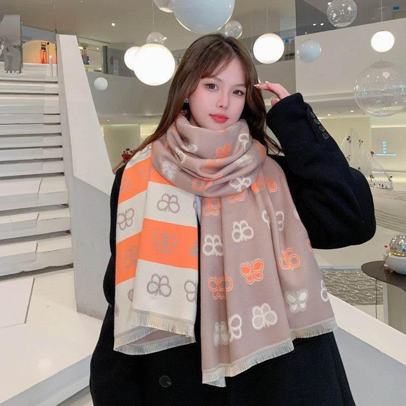 All-matching Thickened Double-sided Student Scarf Dual-purpose Tassel Shawl