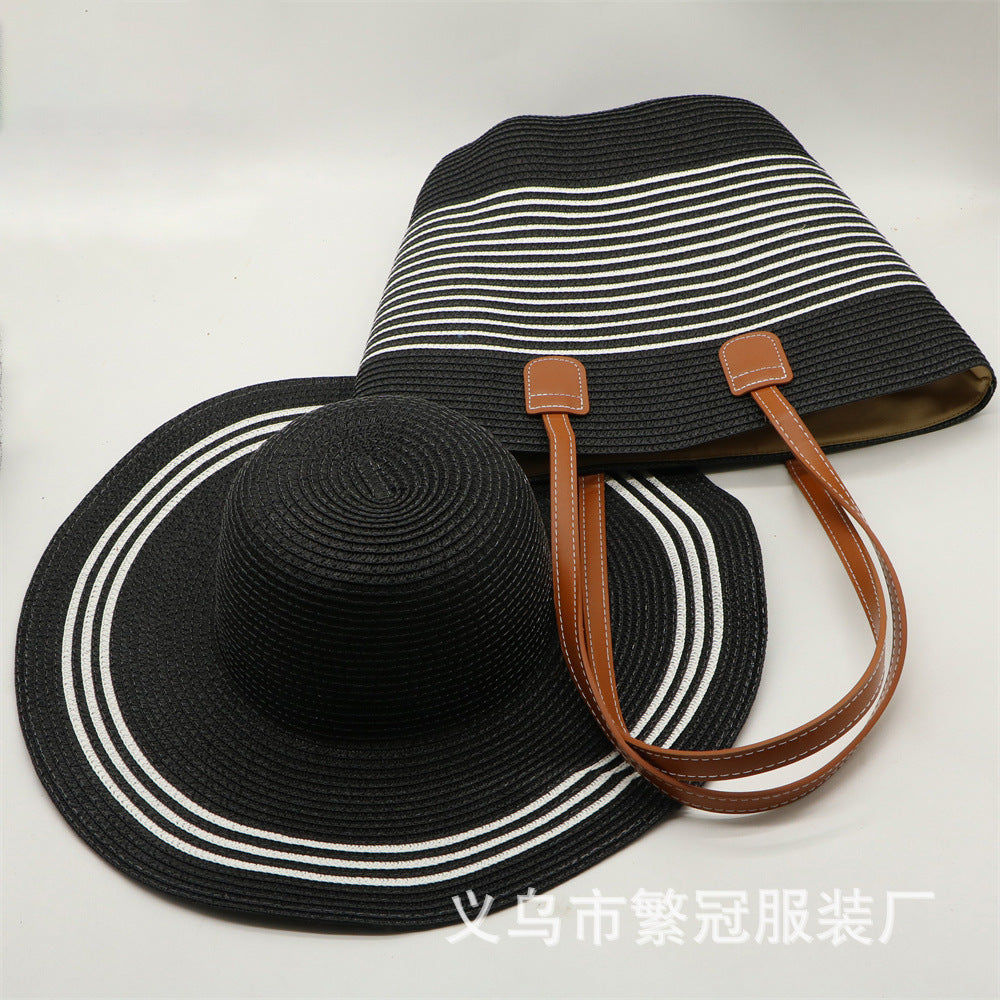 Straw Hat Bag Two-piece Set Sunshade Seaside Vacation