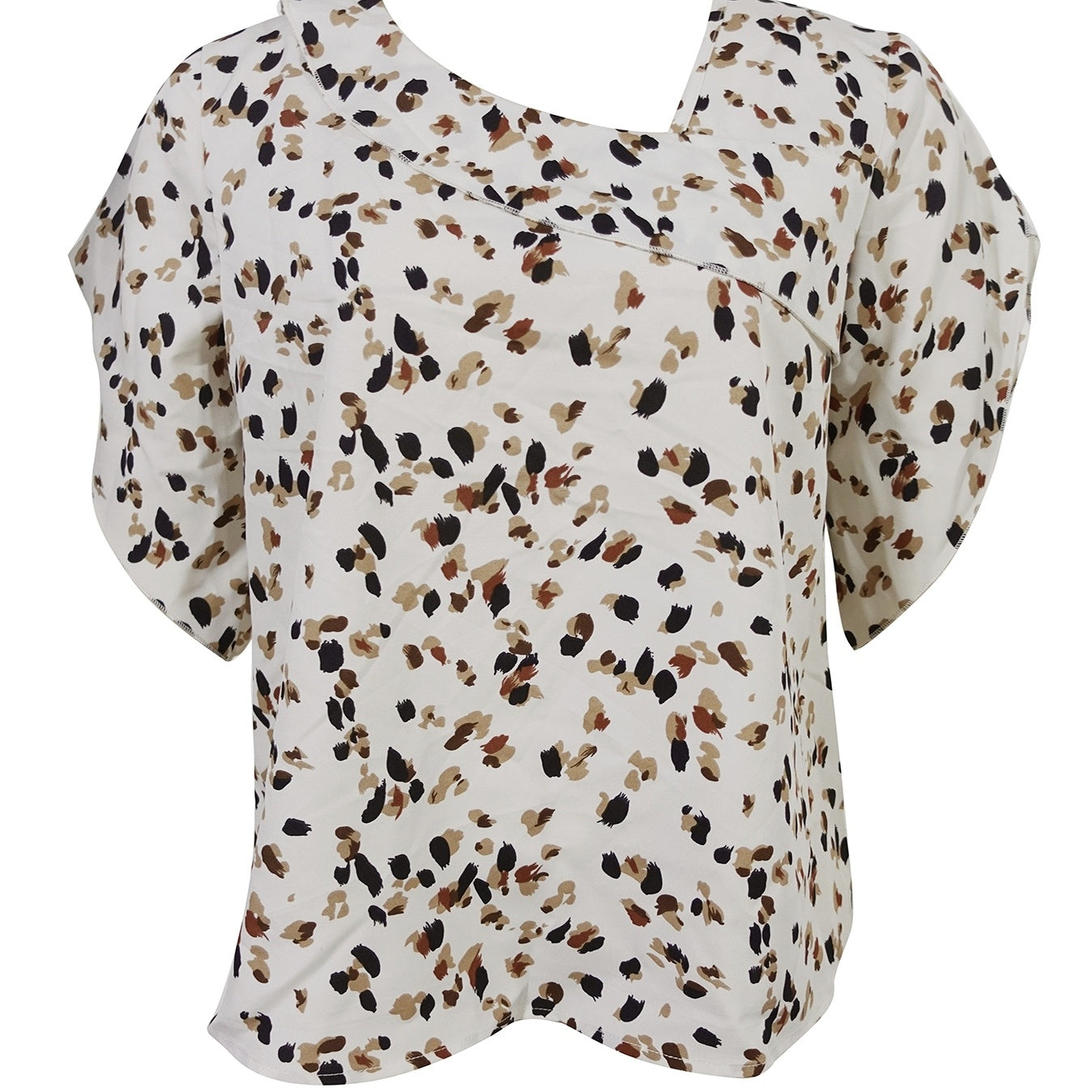 Ladies' Flower Print Asymmetrical Collar Casual Style Short Sleeved Shirt Top