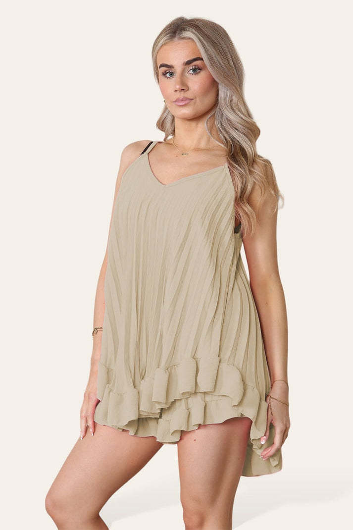 Cami Pleated Frill Hem Top & Matching Frill Shorts Co-Ord Set