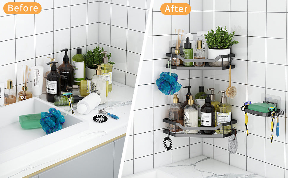Corner Shower Shelf Bathroom Organizer Sticky Shower Shelf Bathtub Shelf 3 Pack No Drill Shower Shelf For Inside Showers - Rust-Proof Bathtub Organizer