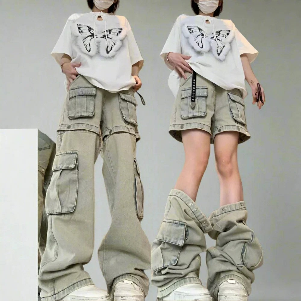 Women's High-Waist Cargo Pants, Loose Fit Convertible Pants With Zip-Off Legs To Shorts, Cotton Twill For All Seasons Forbidden Platform - Temu