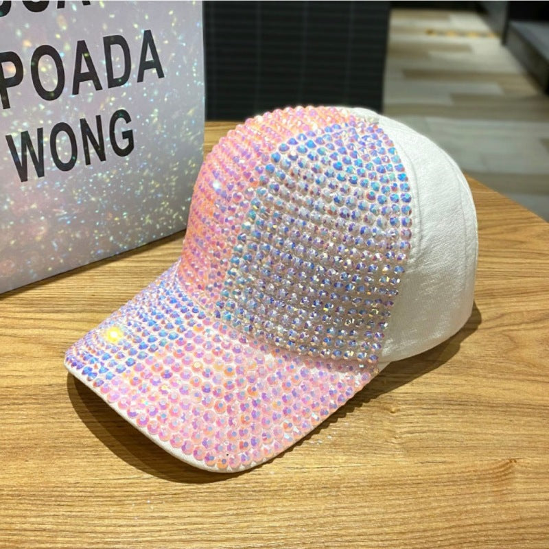 Korean Style Dual-color Patchwork Diamond Cap Shiny