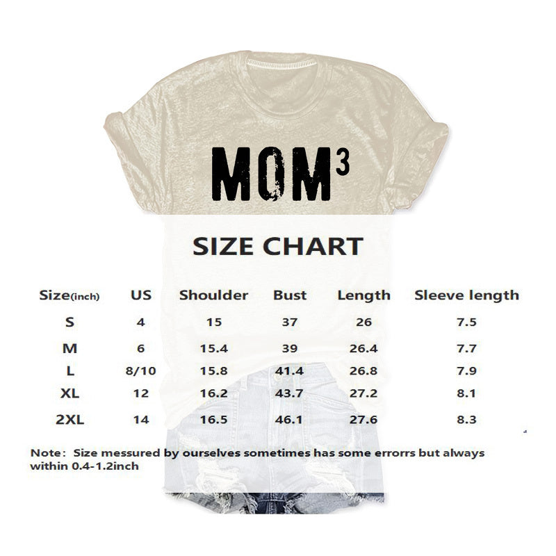Women's 'MOM3' Print Round Neck T-Shirt - Casual Short Sleeve Tee
