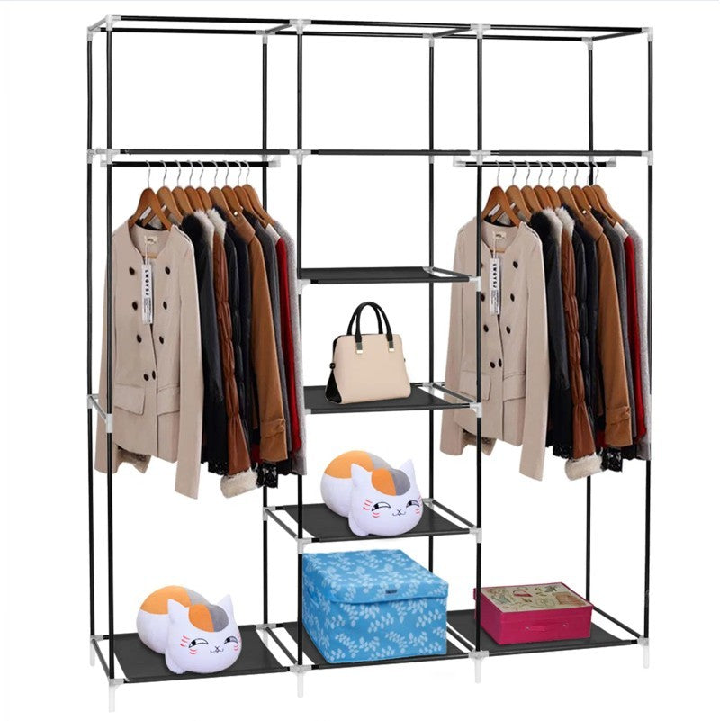 69 Inch Portable Wardrobe Double Pole Storage Rack Black