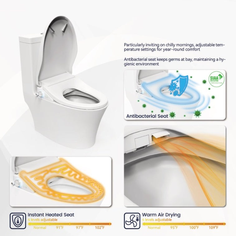 Smart Bidet Toilet Seat With Sensor Open Lid Side Knob Adjustable Heated Seat With Water Temperature And Pressure Adjustment Portable Bidet With Automatic Nozzle Cleaning And