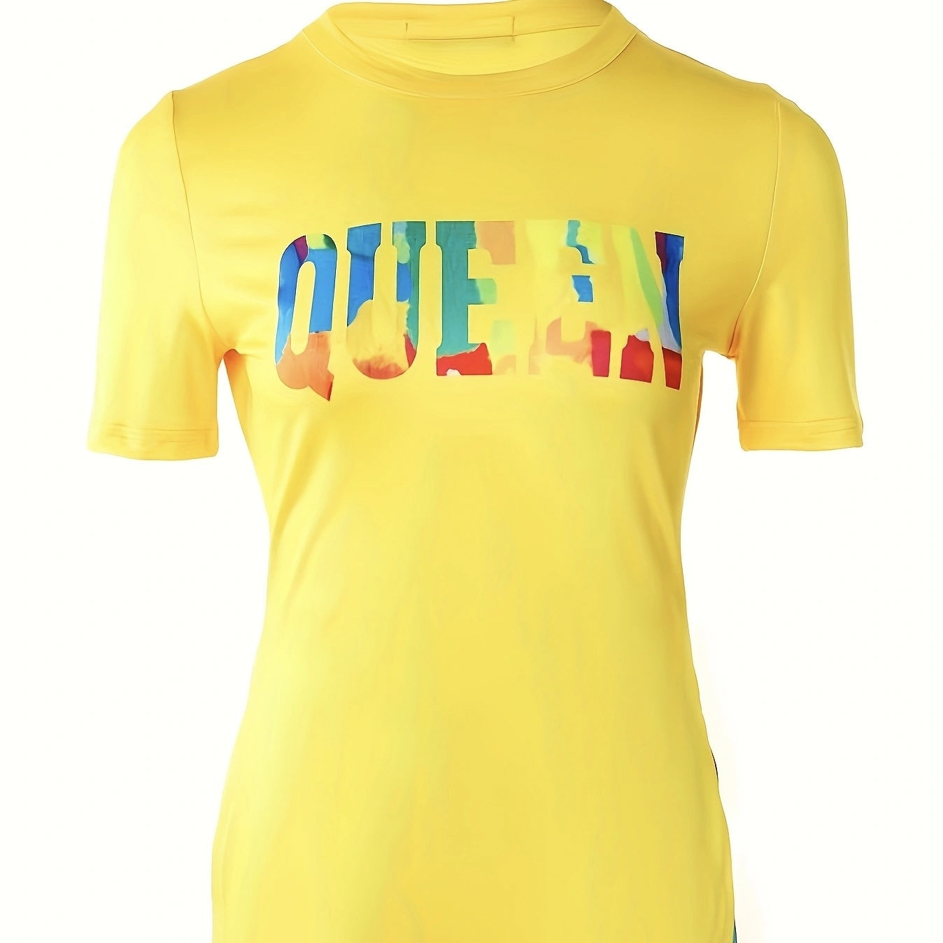 Ladies' Round Neck Printed Fashion Trend Versatile Elastic Breathable Pants Show Off Figure Top Shorts Two-piece Set