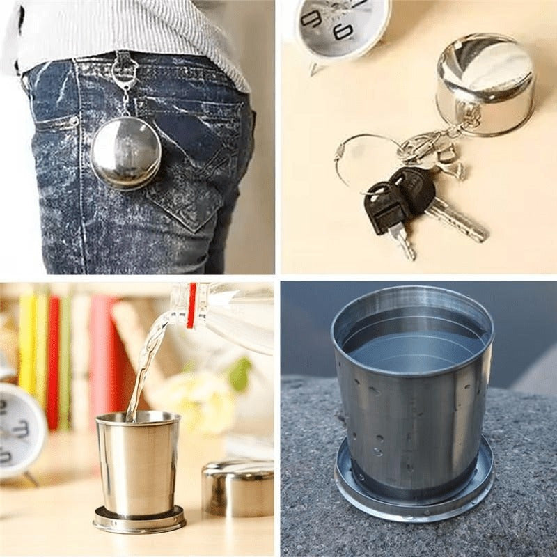 Stainless Steel Folding Cup -304 Stainless Steel, Compact And Portable, Not Easy To Deform, Suitable For Travel, Camping Picnic, Outdoor Shot Glass 250ml