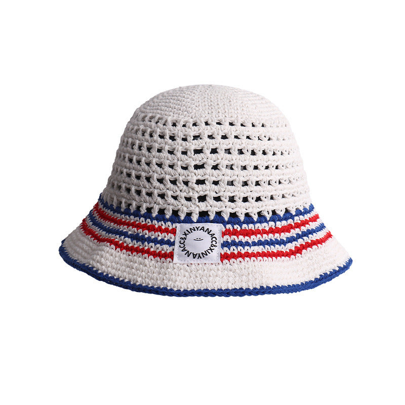 Striped Bucket Hat Women's Hollow Breathable Small Bucket Cap