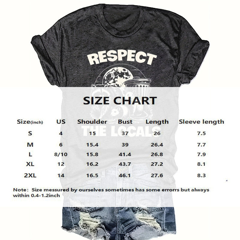 Women's 'RESPECT THE LOCALS' Rodent Print Round Neck Tee - Summer Casual T-Shirt