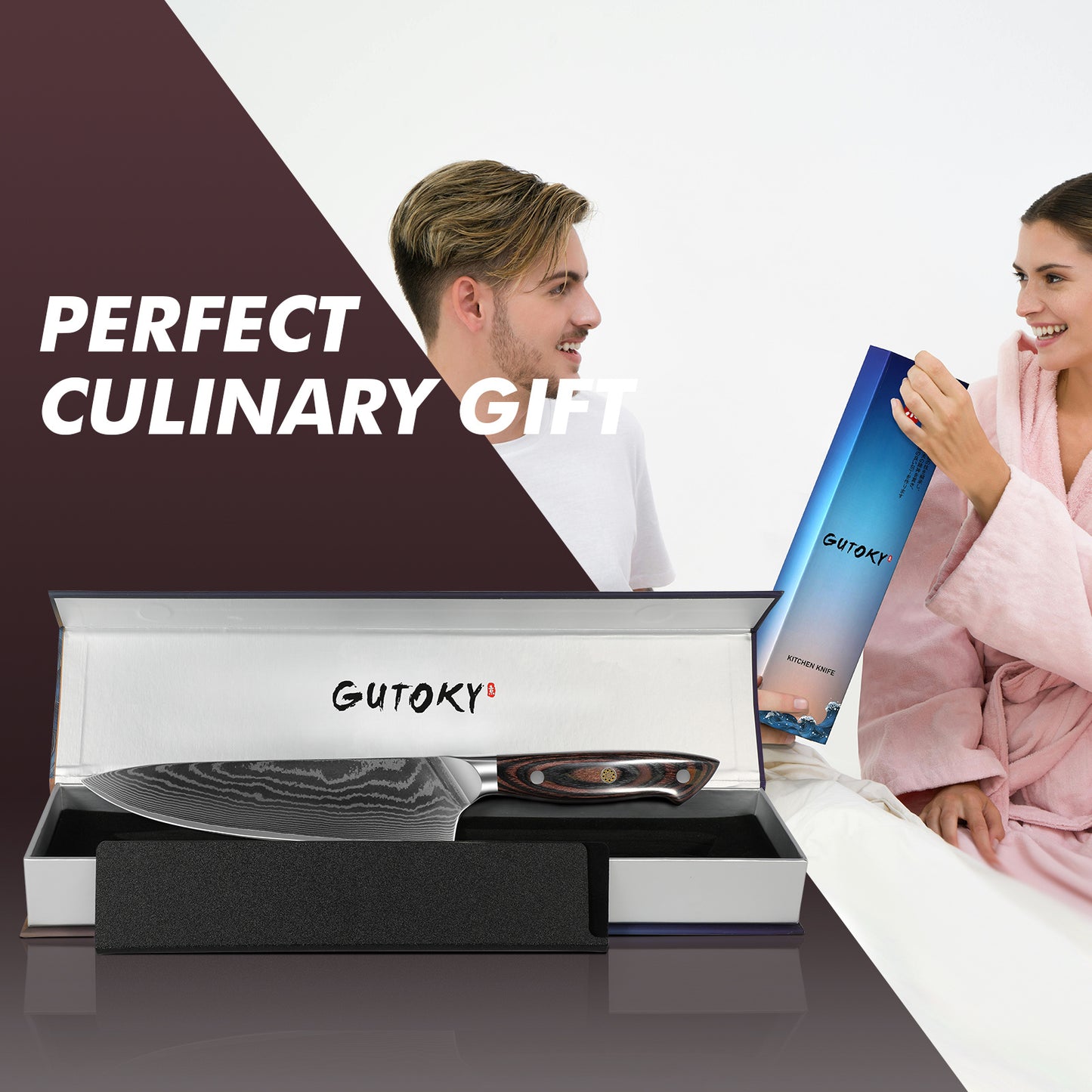 8 Inch Japanese Chef Knife, 10CR15MOV Damascus Rose Pattern Blade With Sheath, Ultra Sharp Professional Kitchen Slicing Knife, Colorful Pakkawood Handle