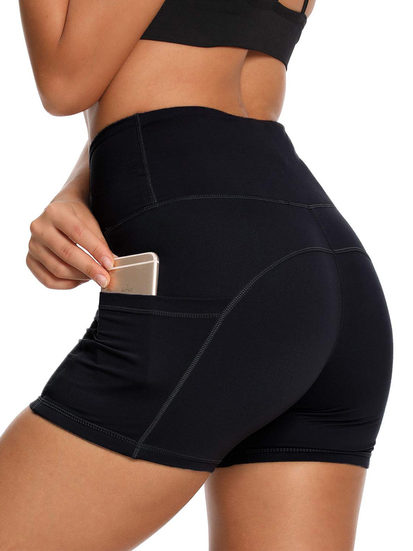 Yoga Pants - Three Points High Waist, 3 Pairs Of Black, Black Tie-dye, Blue Purple Starry Sky