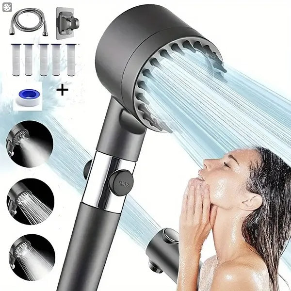 Shower Head, High Pressure Flow Multiple Modes, 5 Layers Filter, Hard Water Power Rinse, With Switch, Suitable For Pet Bathing, Vertical Shower, White Turbo Shower