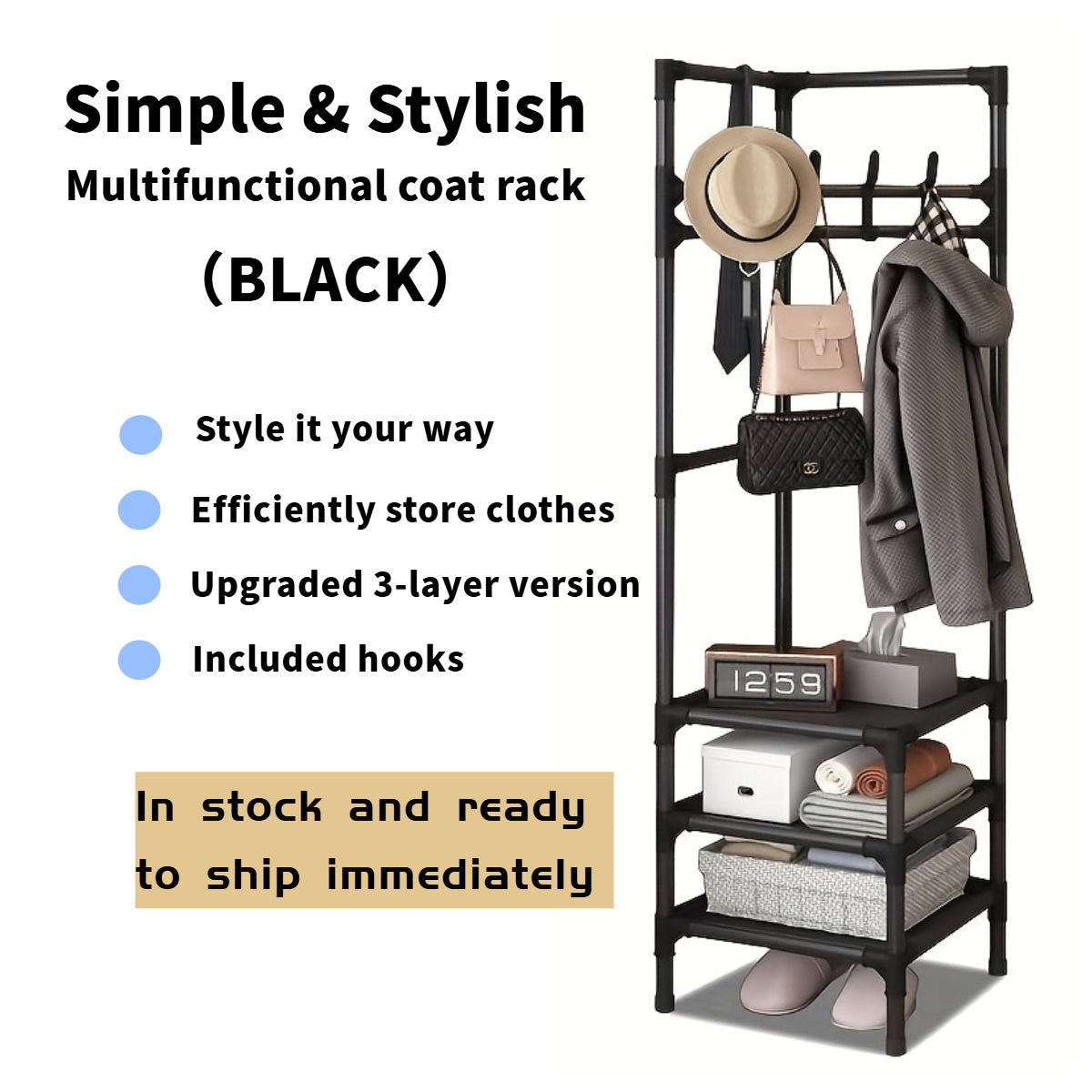 A Multi-functional Minimalist-style Coat Rack With Removable And Washable Compartments, Available In Black And White.Can Be Delivered To All European Countries. Please Contact Our Customer Service