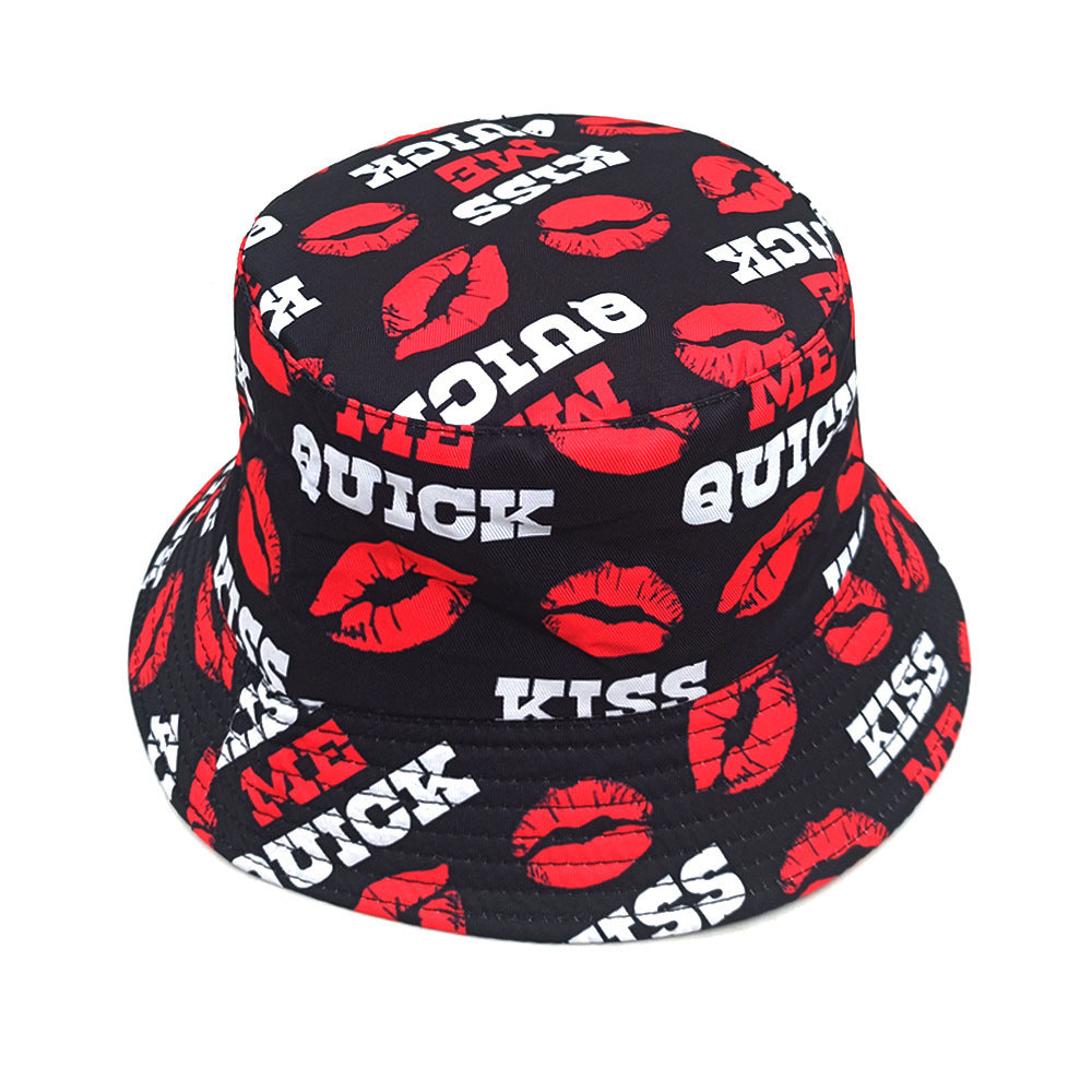 Fashion Letter Lip Pattern Printing Bucket Hat