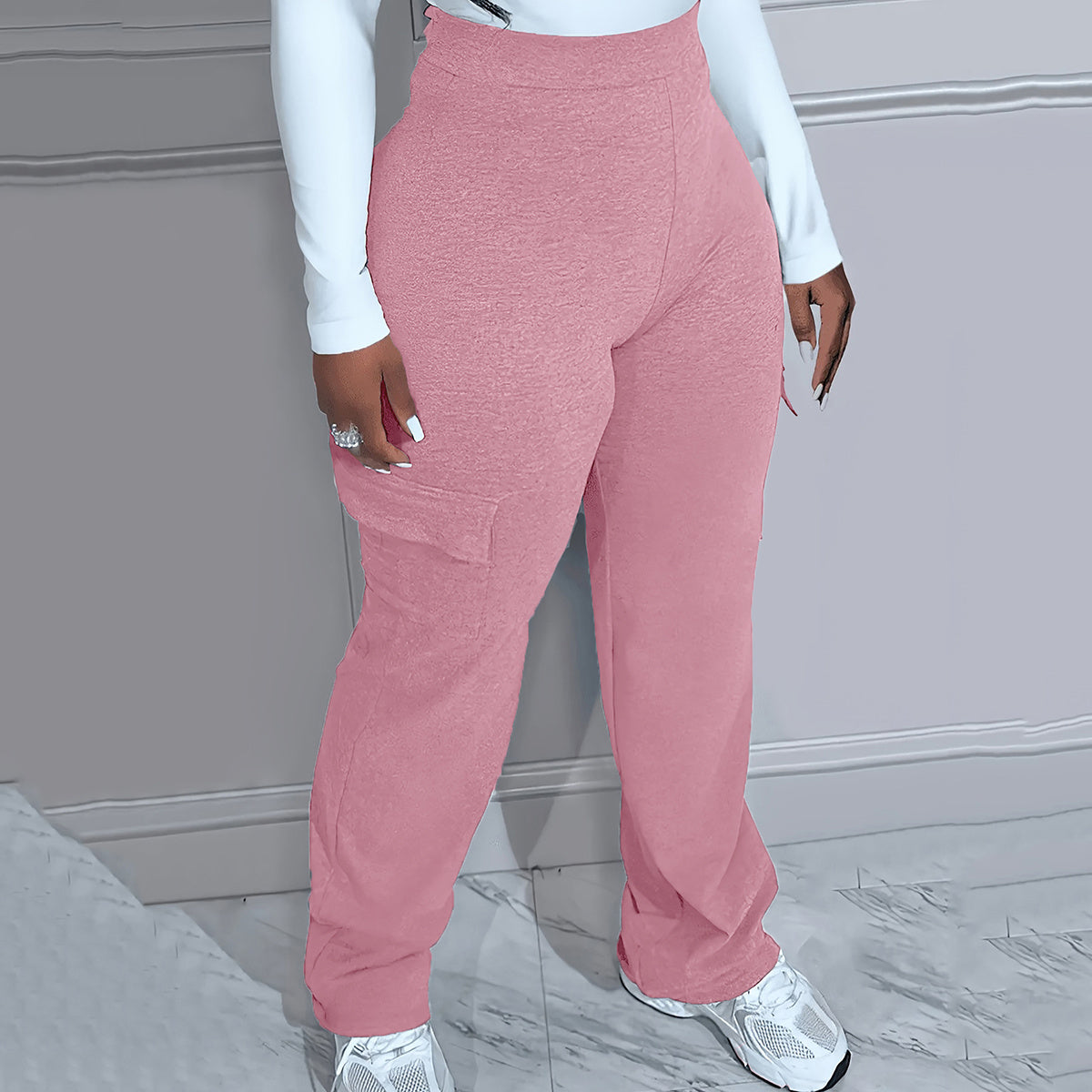 Large Size Autumn And Winter Solid Color Simple Workwear Knitted Women's Trousers