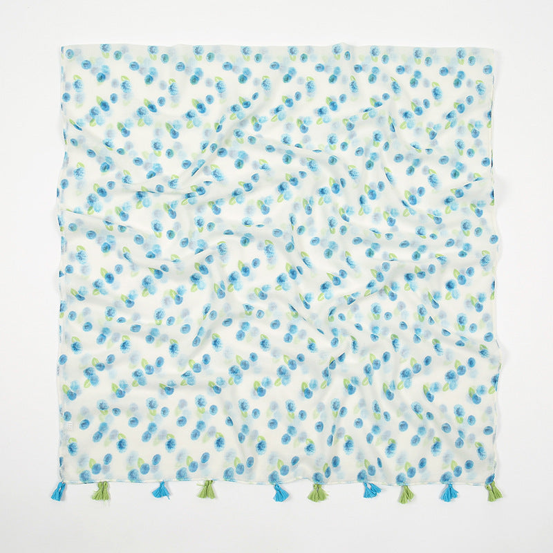 Light Blue Dots Cotton Linen Bali Yarn Scarf