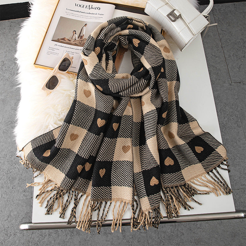 Love Plaid Scarf Female Winter Korean Version To Keep Warm