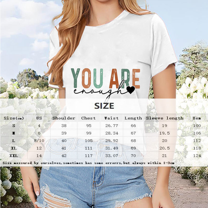 Women's Summer Casual Short Sleeve 'YOU ARE' Letter Print Round Neck T-Shirt