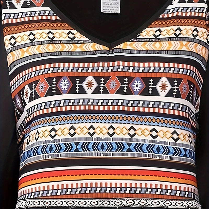 Women's Plus Size Casual Summer Boho Print Dress V Neck Loose Fit Long Maxi Beach Dresses