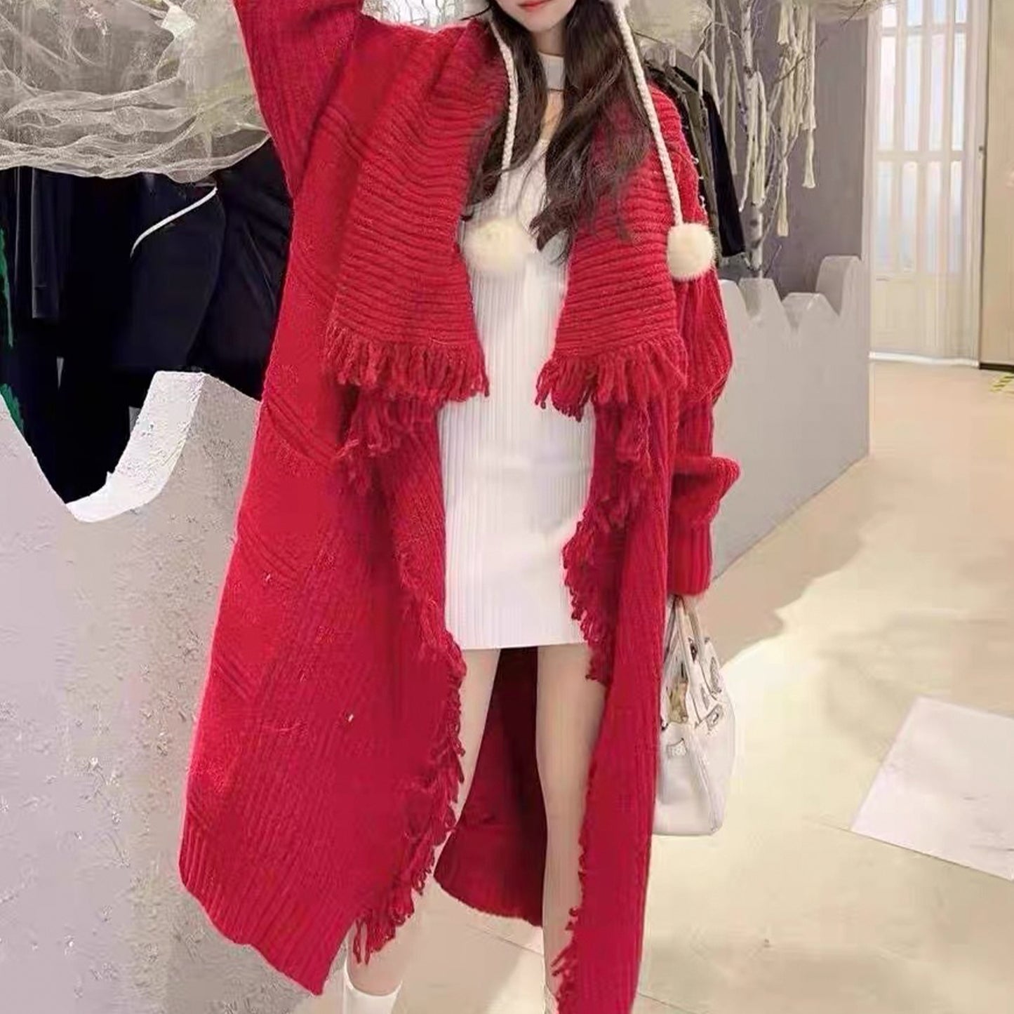 Long Alpaca Wool Sweater Coat, Women's Soft And Waxy Jacket, Hand Knit Sweater Cardigan, Loose Korean Style, Knitwear, Womens Clothing