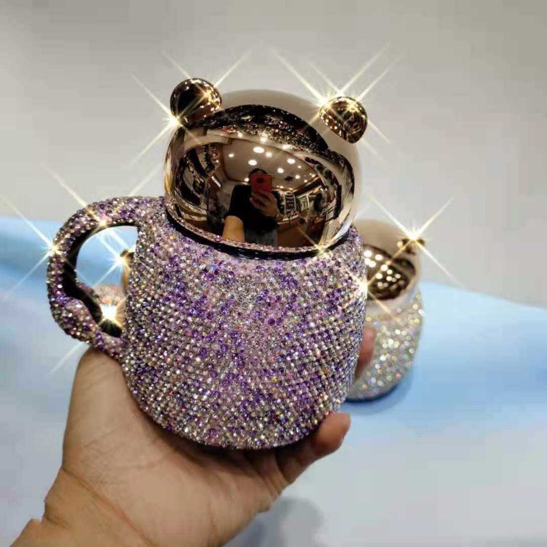 The New Bear Ceramic Cup With Diamond Cartoon Children With Lid