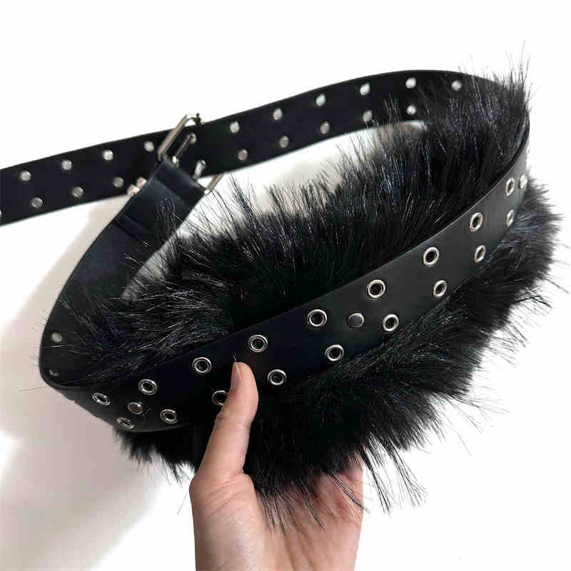 Retro Sub-culture Fur Stitching Belt Accessories Belt