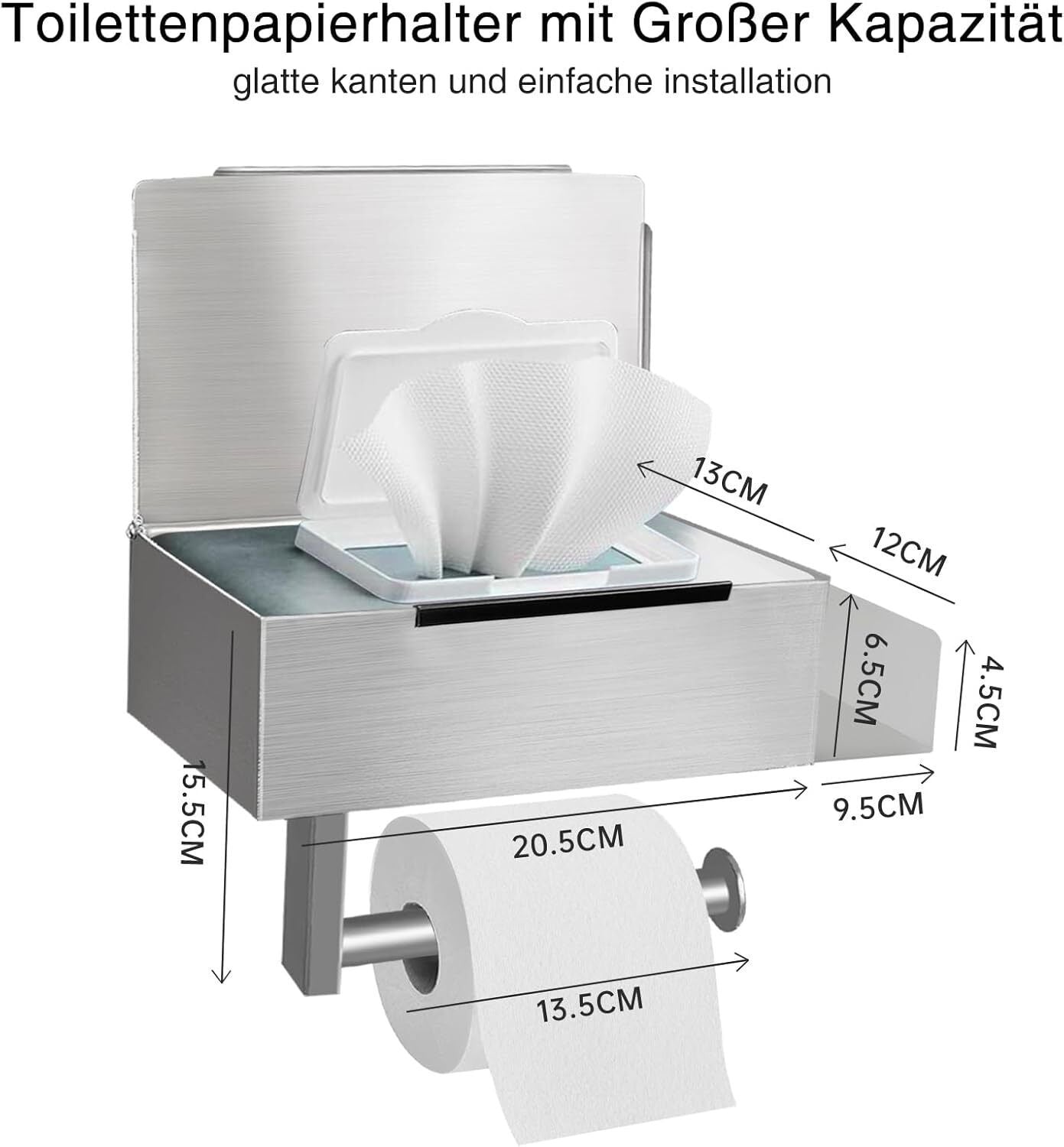 Edelstahl Toilettenpapierhalter Ohne Bohren WC Klopapierhalter Mit Ablage-Box