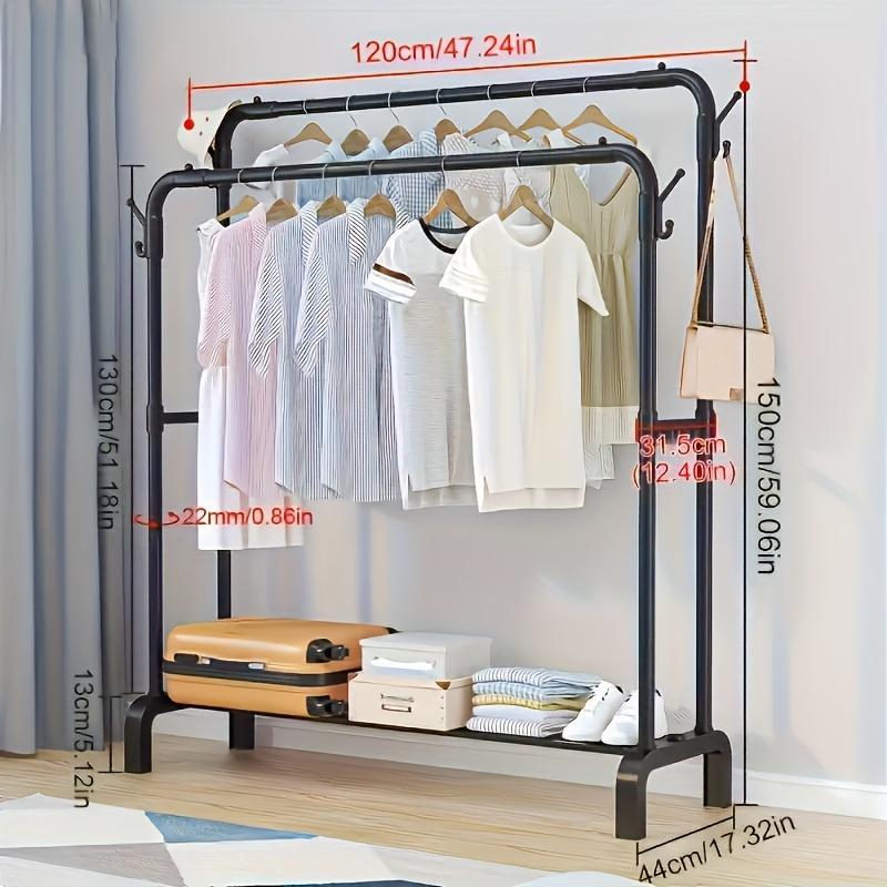 Multifunctional Double Pole Clothes Drying Rack, Double Row Metal Material, Portable Black And White Iron Art, Wardrobe Organization, Retail Display, Suitable For Bedside