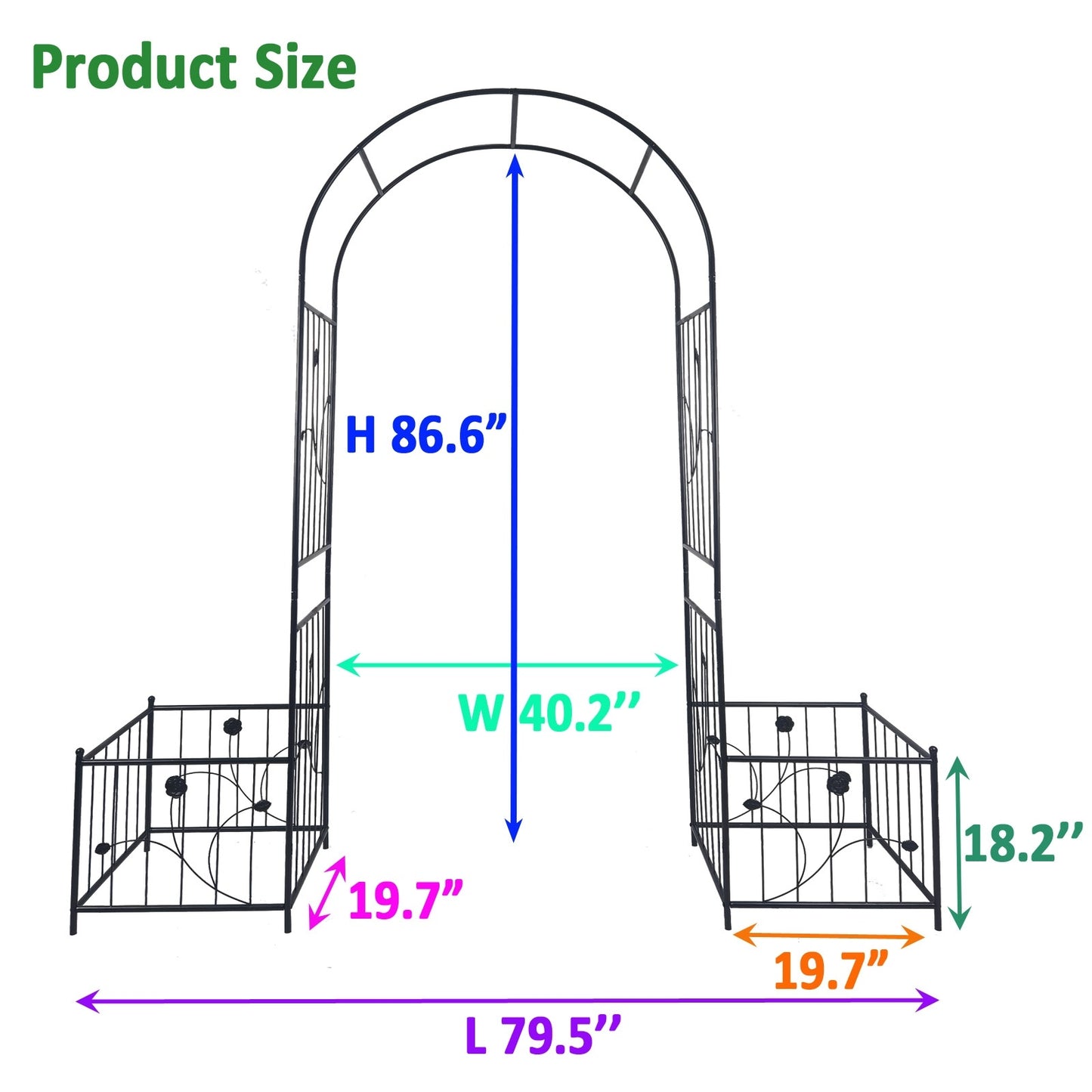 Metal Garden Arch With Plant Stands 79.5W X 86.6H Climbing Plants Rose Support