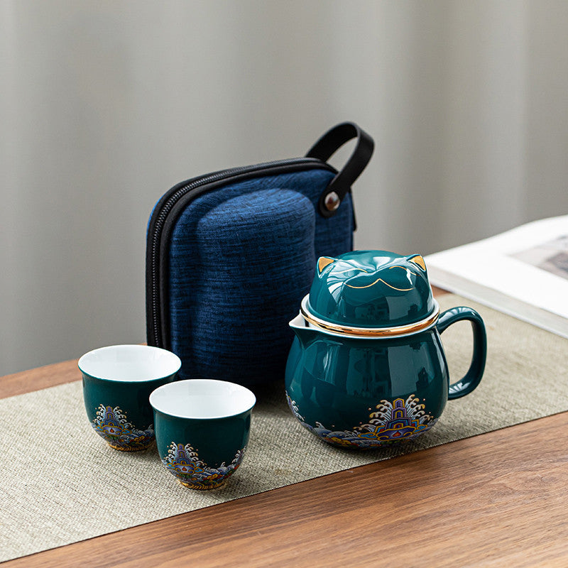 Portable Travel Car Outdoor Ceramic Kung Fu Teapot Set