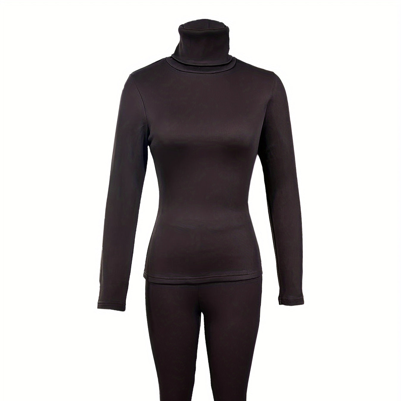 Ladies' Fashionable Solid Color High Neck Slim Fit Top And Slim Fit Pants Set