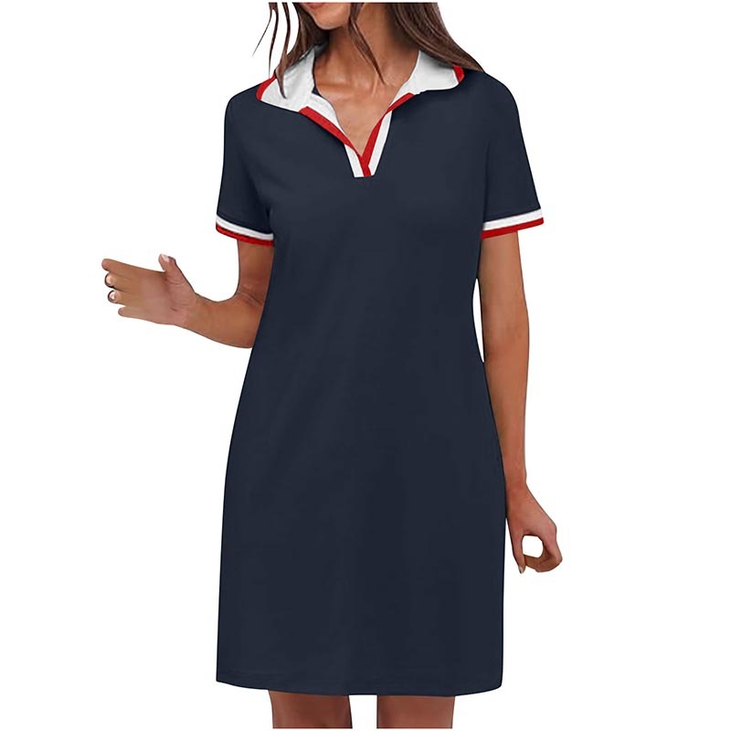 Women's Polo Dress Short Sleeve V Neck Casual Summer Mini Shirt Dress With Pockets
